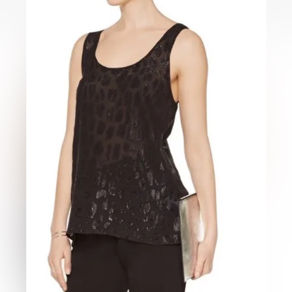 Equipment Femme Kaylen Sleeveless Silk-Blend Jacquard Sheer Black Tank Size S/P
